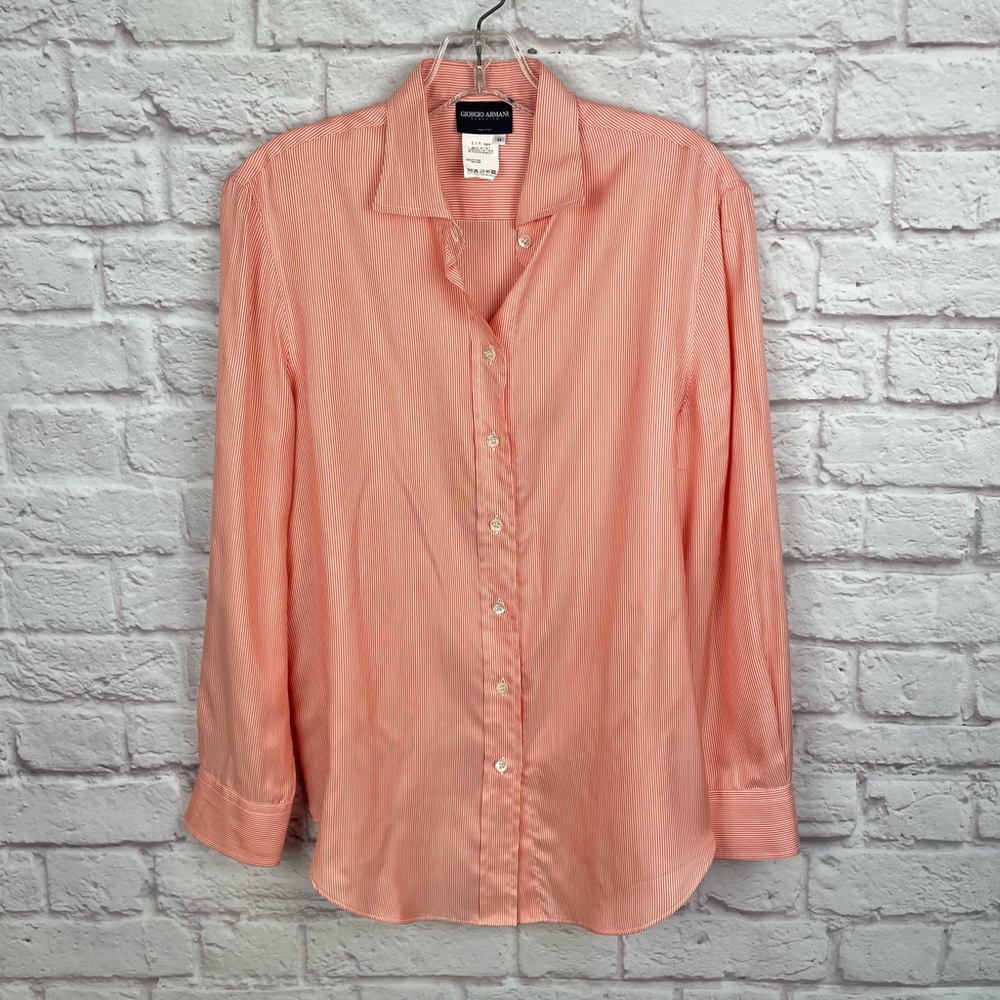 Giorgio Armani Classico Orange Vintage Stripe Silk Button-Down Size 44